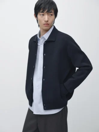 100% Cotton Knit Cardigan with Polo Collar
