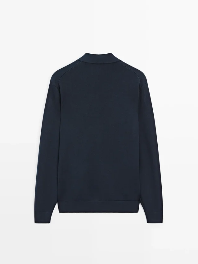 100% Cotton Knit Cardigan with Polo Collar 100% Cotton Knit Cardigan with Polo Collar