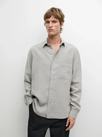 100% Linen Shirt with Pocket Detail