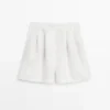 100% Linen Short Pleated Bermuda Shorts