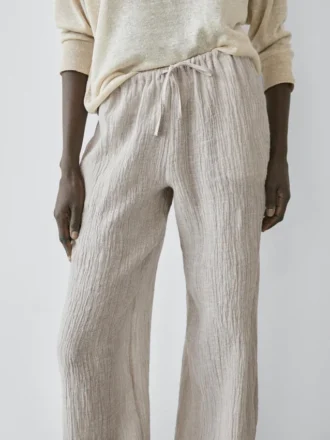 100% Linen Waffle-Knit Sarouel Trousers