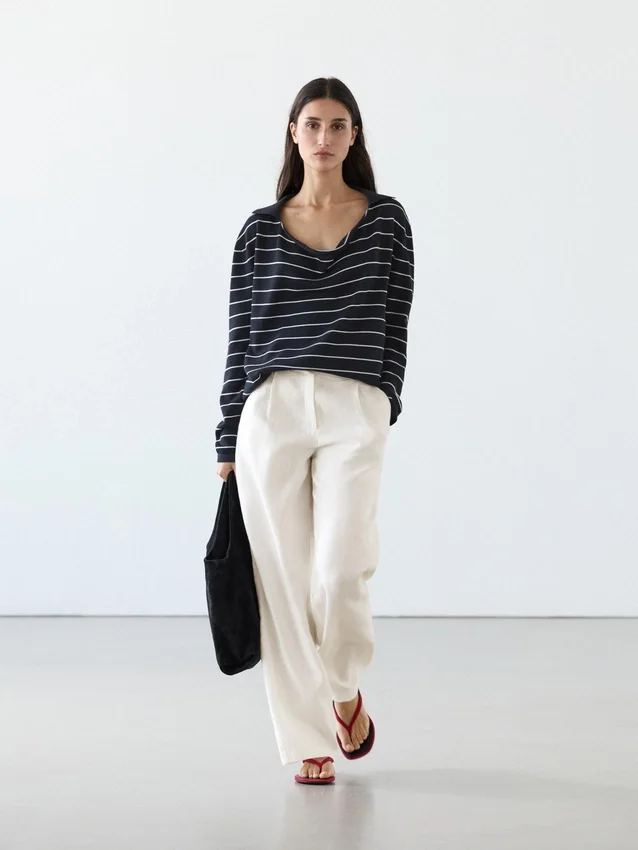 100% Linen Wide-Leg Elasticated Trousers 100% Linen Wide-Leg Elasticated Trousers