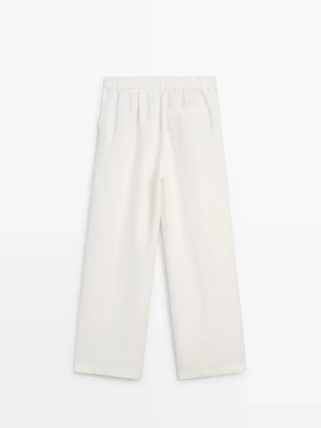 100% Linen Wide-Leg Elasticated Trousers 100% Linen Wide-Leg Elasticated Trousers