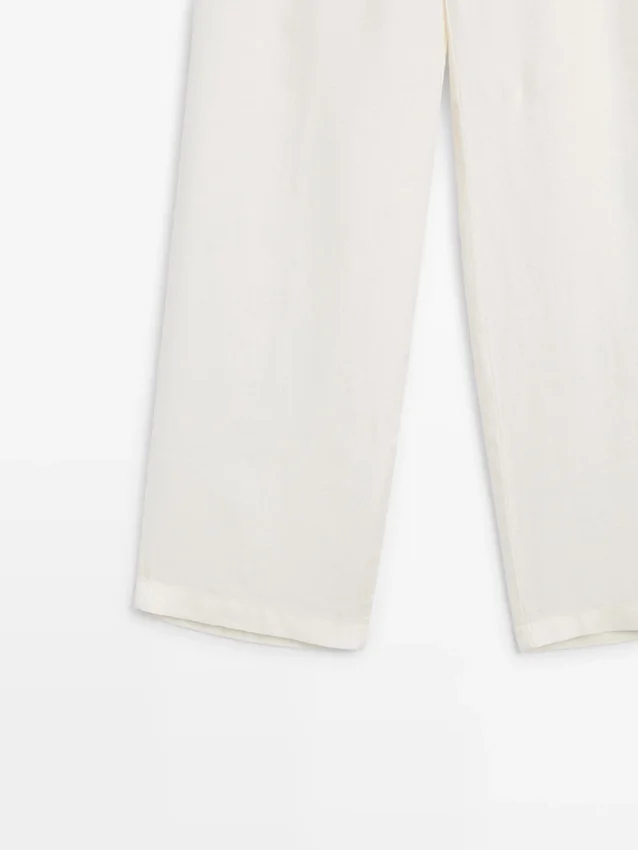 100% Linen Wide-Leg Elasticated Trousers 100% Linen Wide-Leg Elasticated Trousers