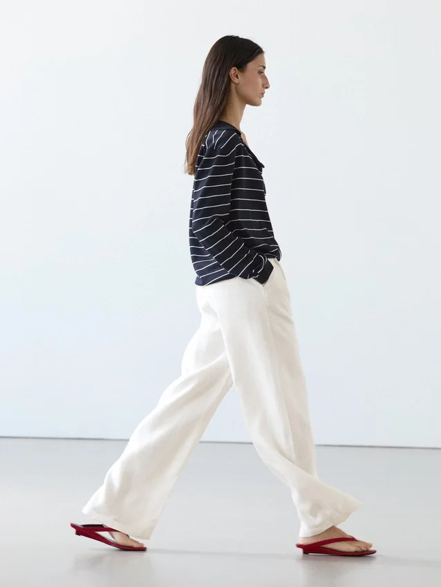 100% Linen Wide-Leg Elasticated Trousers 100% Linen Wide-Leg Elasticated Trousers