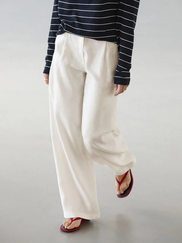 100% Linen Wide-Leg Elasticated Trousers 100% Linen Wide-Leg Elasticated Trousers