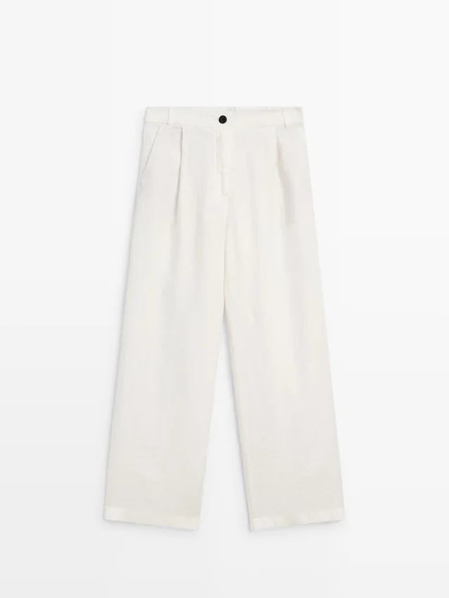 100% Linen Wide-Leg Elasticated Trousers 100% Linen Wide-Leg Elasticated Trousers