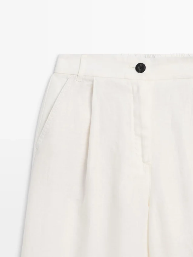 100% Linen Wide-Leg Elasticated Trousers 100% Linen Wide-Leg Elasticated Trousers