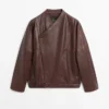 Asymmetric Nappa Leather Bomber Jacket