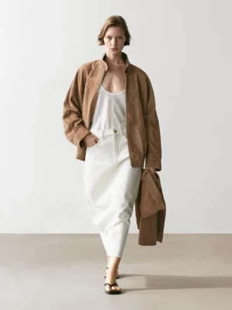 Barrel Fit Denim Midi Skirt