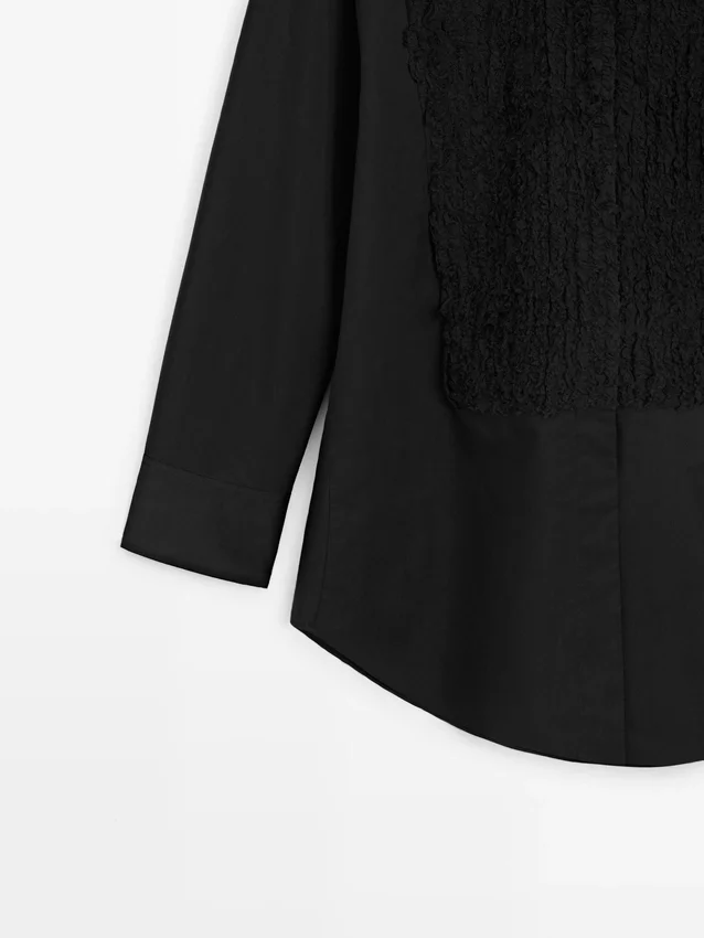 Bib Front Shirt with Embroidered Detail Bib Front Shirt with Embroidered Detail