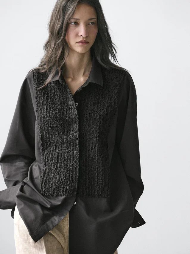 Bib Front Shirt with Embroidered Detail Bib Front Shirt with Embroidered Detail