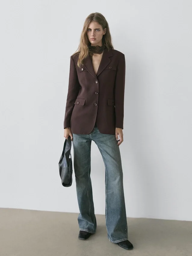 Blazer with Pockets and Lapel Collar Blazer with Pockets and Lapel Collar