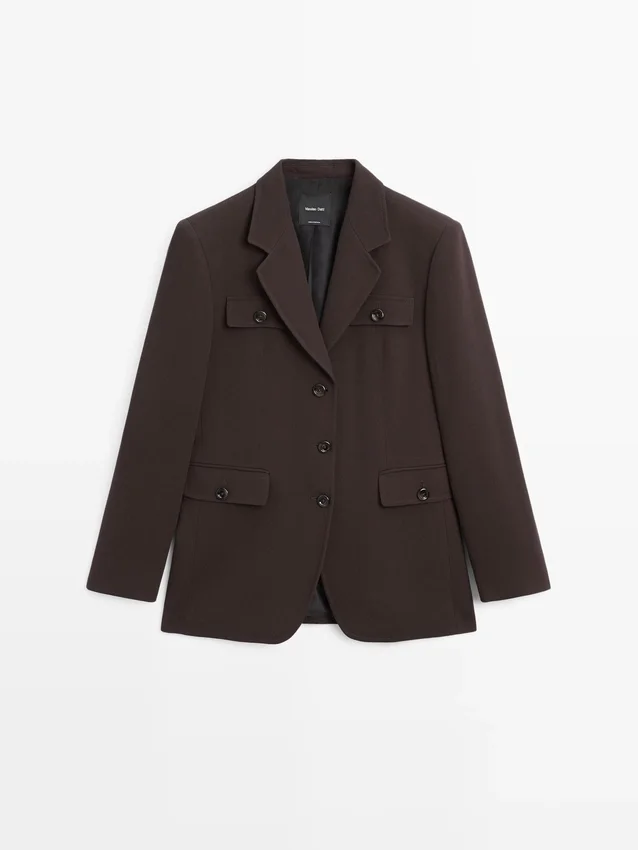 Blazer with Pockets and Lapel Collar Blazer with Pockets and Lapel Collar