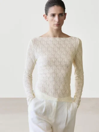 Boat Neck T-Shirt with Lace Detail