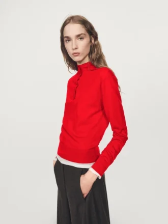 Buttoned Mock Turtleneck Knit Sweater