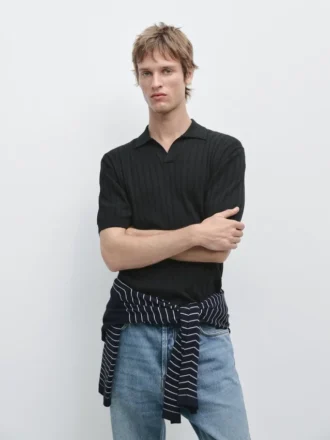 Cable-Knit Polo Sweater