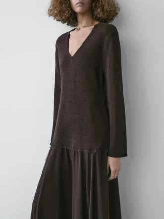 Contrast Cotton Blend Knit Dress