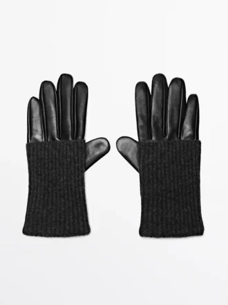 Contrast Nappa Leather and Knit Gloves