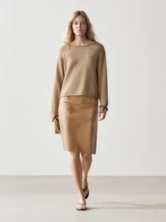 Cotton and Linen Knit Sweater with Pocket Detail