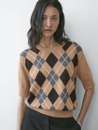 Cotton Argyle Knit Sweater