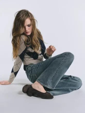 Cotton Blend Argyle Knit Cardigan