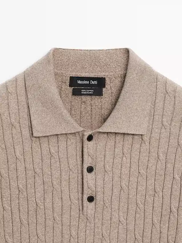 Cotton Blend Cable-Knit Polo Sweater Cotton Blend Cable-Knit Polo Sweater