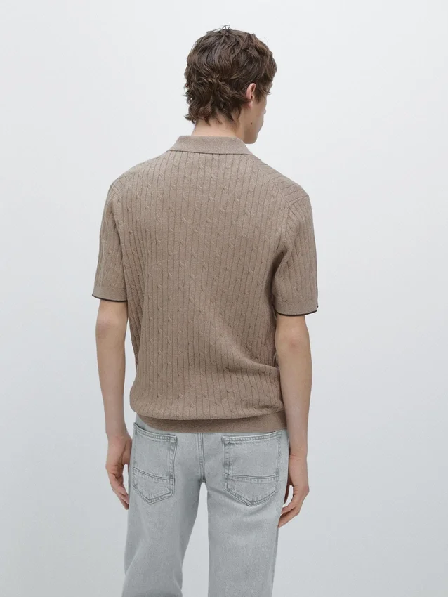 Cotton Blend Cable-Knit Polo Sweater Cotton Blend Cable-Knit Polo Sweater