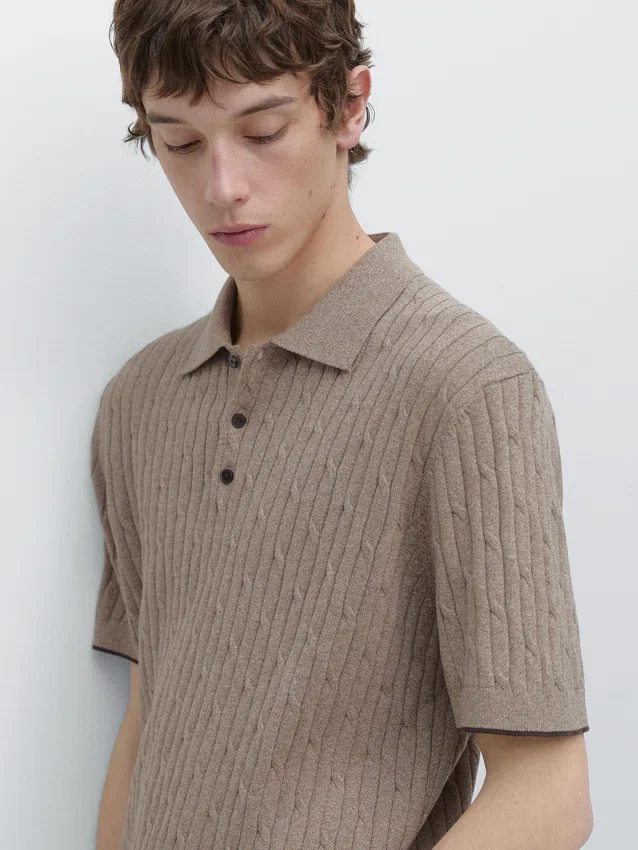 Cotton Blend Cable-Knit Polo Sweater Cotton Blend Cable-Knit Polo Sweater