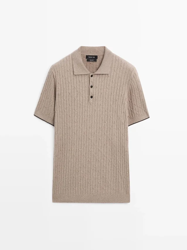 Cotton Blend Cable-Knit Polo Sweater Cotton Blend Cable-Knit Polo Sweater