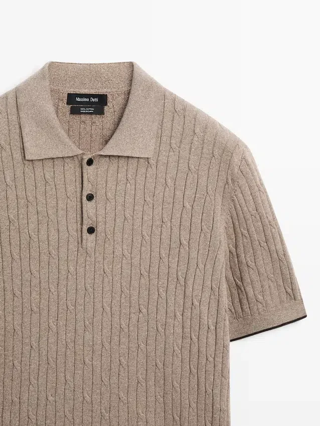 Cotton Blend Cable-Knit Polo Sweater Cotton Blend Cable-Knit Polo Sweater