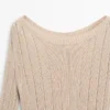 Cotton Blend Knit Boat Neck Sweater