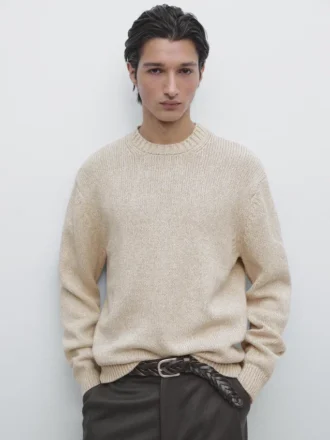 Cotton Blend Knit Crew Neck Sweater