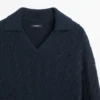 Cotton Blend Knit Polo Collar Sweater