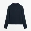 Cotton Blend Knit Polo Collar Sweater