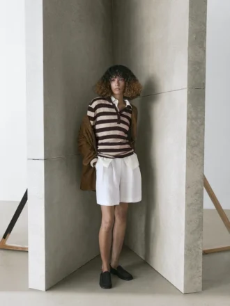 Cotton Blend Knit Polo Sweater