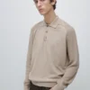 Cotton Blend Knit Polo Sweater