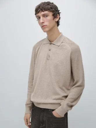 Cotton Blend Knit Polo Sweater