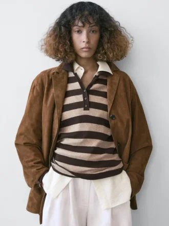 Cotton Blend Knit Polo Sweater