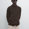 Cotton Blend Knit Sweater with Mock Turtleneck