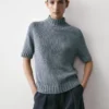 Cotton Blend Knit Sweater with Mock Turtleneck