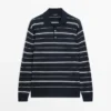 Cotton Blend Striped Knit Polo Sweater