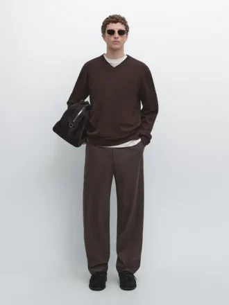 Cotton Blend V-Neck Knit Sweater