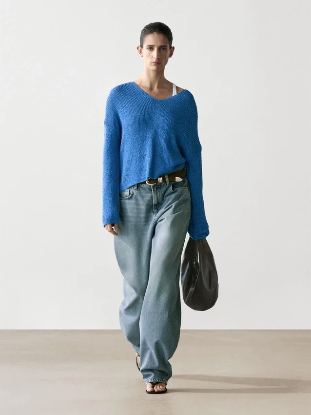 Cotton Blend V-Neck Knit Sweater Cotton Blend V-Neck Knit Sweater