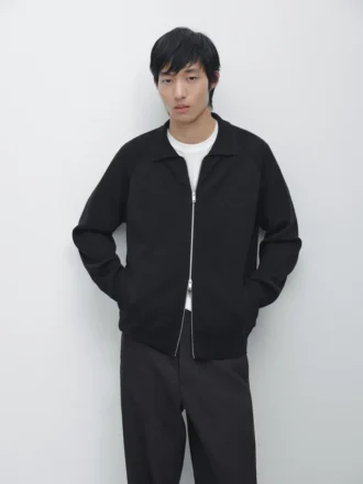 Cotton Blend Zip-Up Knit Cardigan