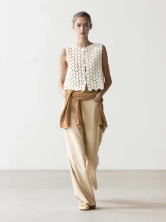 Cotton Crochet Vest with Floral Details