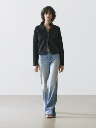 Cotton High Neck Knit Cardigan