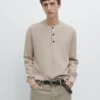Cotton Knit Henley Neck Sweater