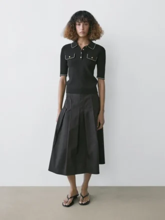 Cotton Knit Polo Shirt with Contrast Detail