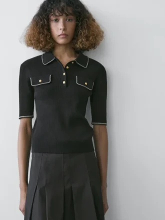 Cotton Knit Polo Shirt with Contrast Detail